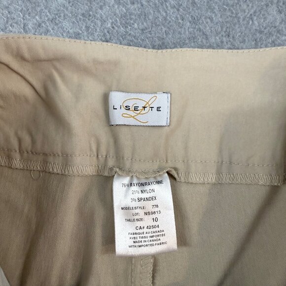 Lisette Womens Cream Khaki Pants Pull On Stretch Capri Cropped Office Size 10 - Picture 9 of 12